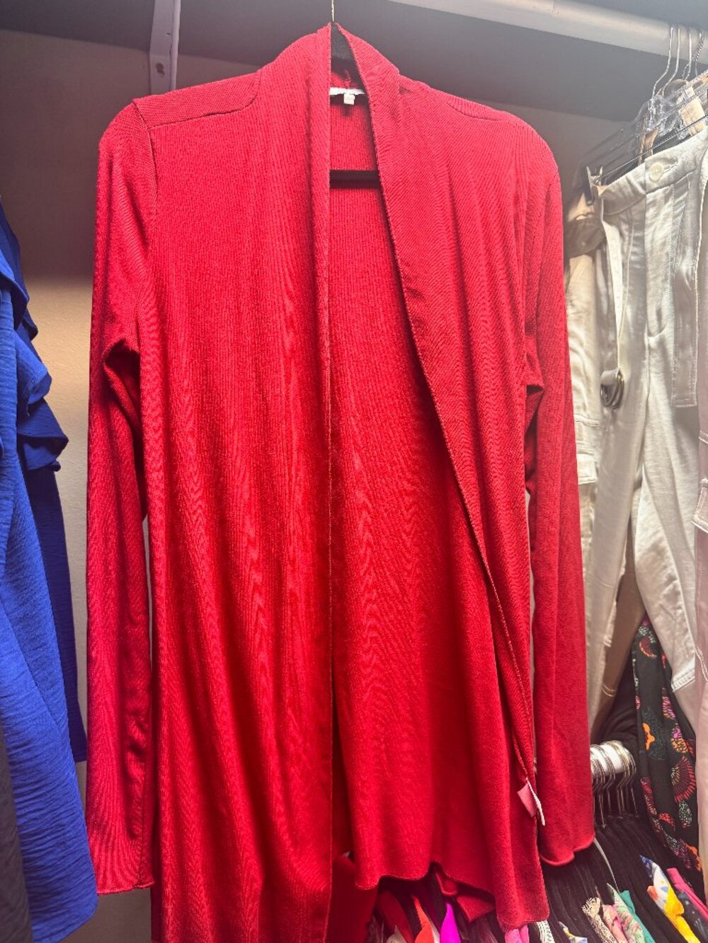 Crimson Red Soft Knit Open Front Cardigan